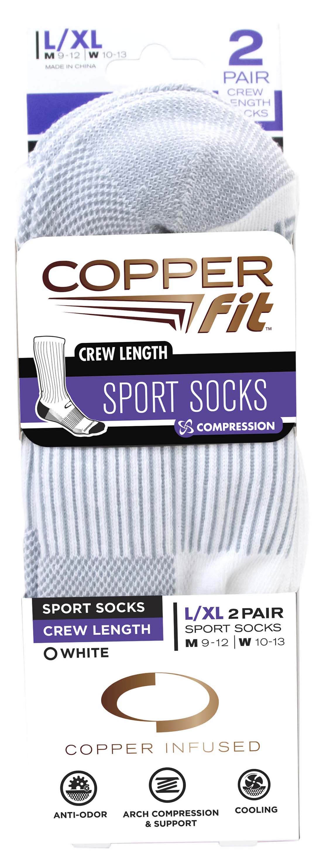 Copper Fit Crew Socks - 2 Pair