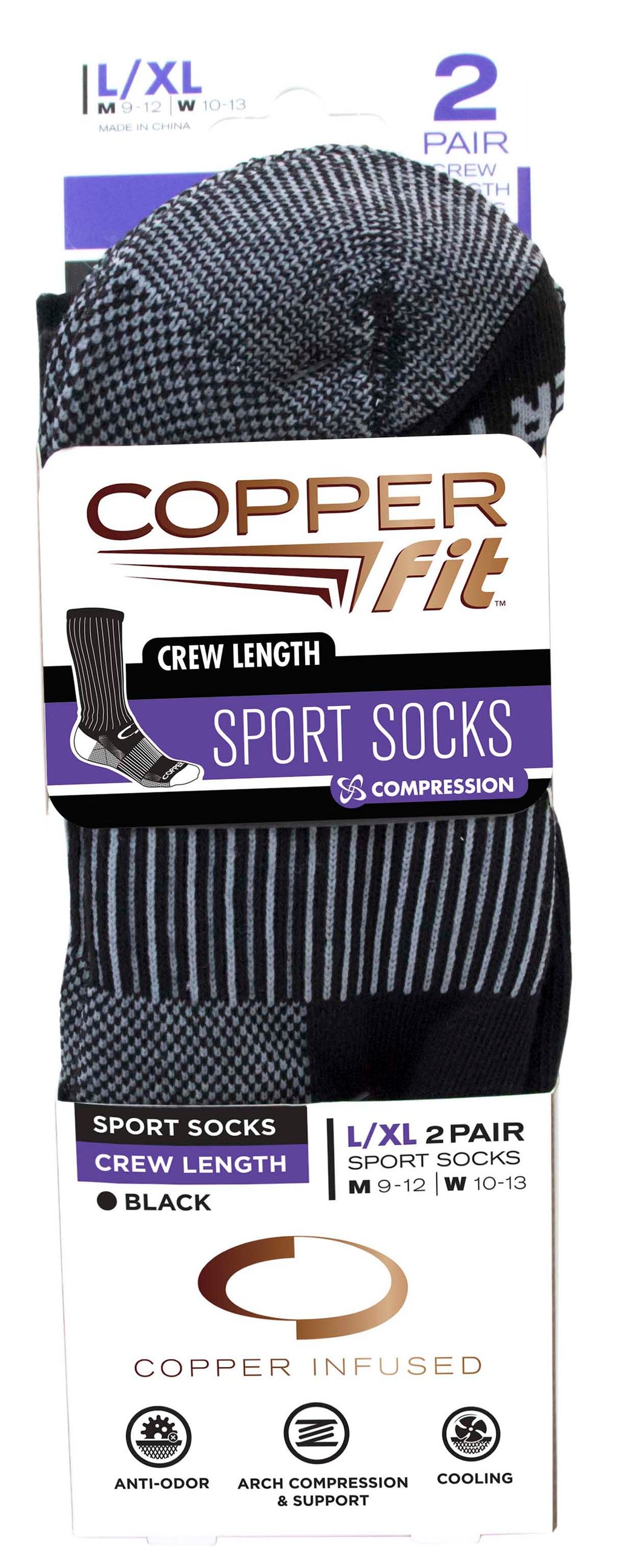 Copper Fit Crew Socks - 2 Pair